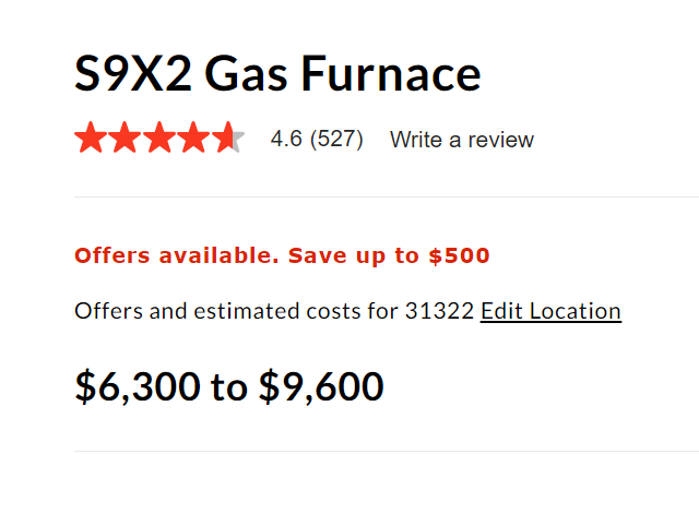 s9x2 trane furnace cost
